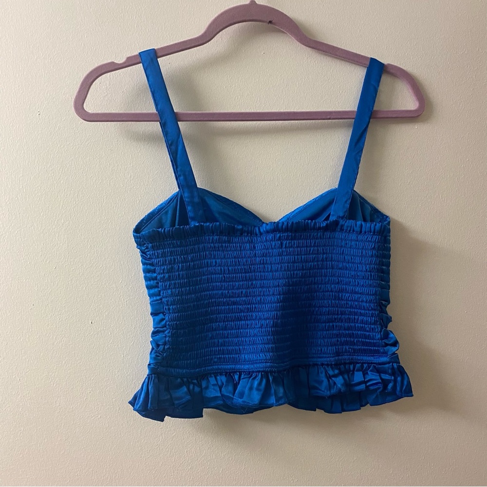 NWT B.O.G Collective | Royal Blue Satin Sweetheart Neckline Ruched Pleated Top S - Picture 3 of 6
